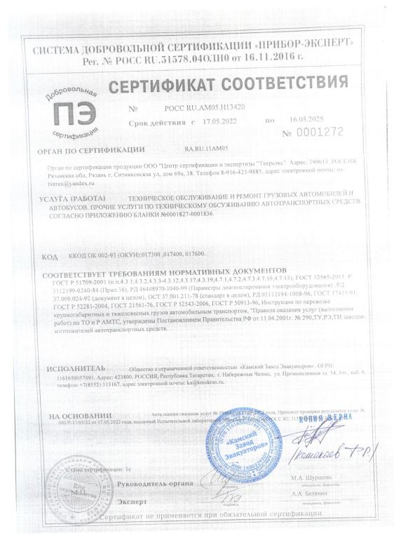 СЕРТИФИКАТ СООТВЕТСТВИЯ № 0001272